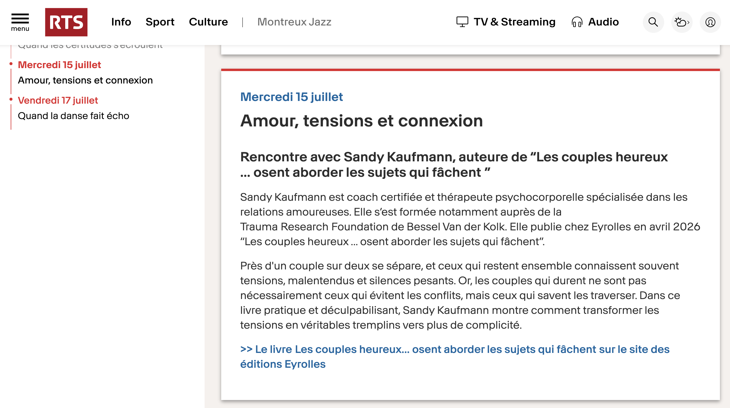 RTS la ligne du coeur Sandy Kaufmann